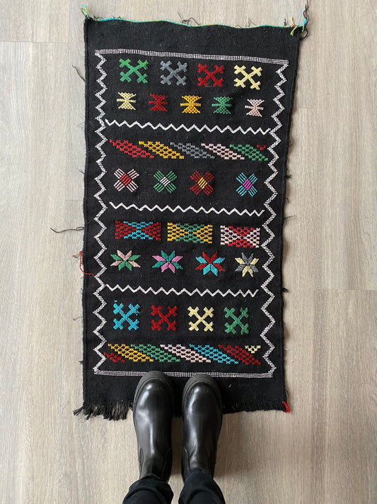 Tapis berbère noir (57), tissé à la main en coton à motifs berbères 97x51cm