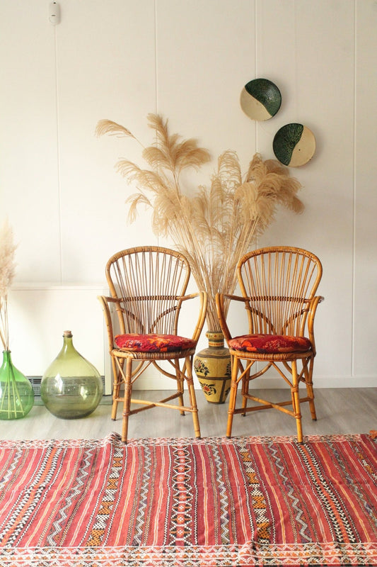 Set of 2 authentic 60's Audoux - Minet rattan chairs - Tree of Colors