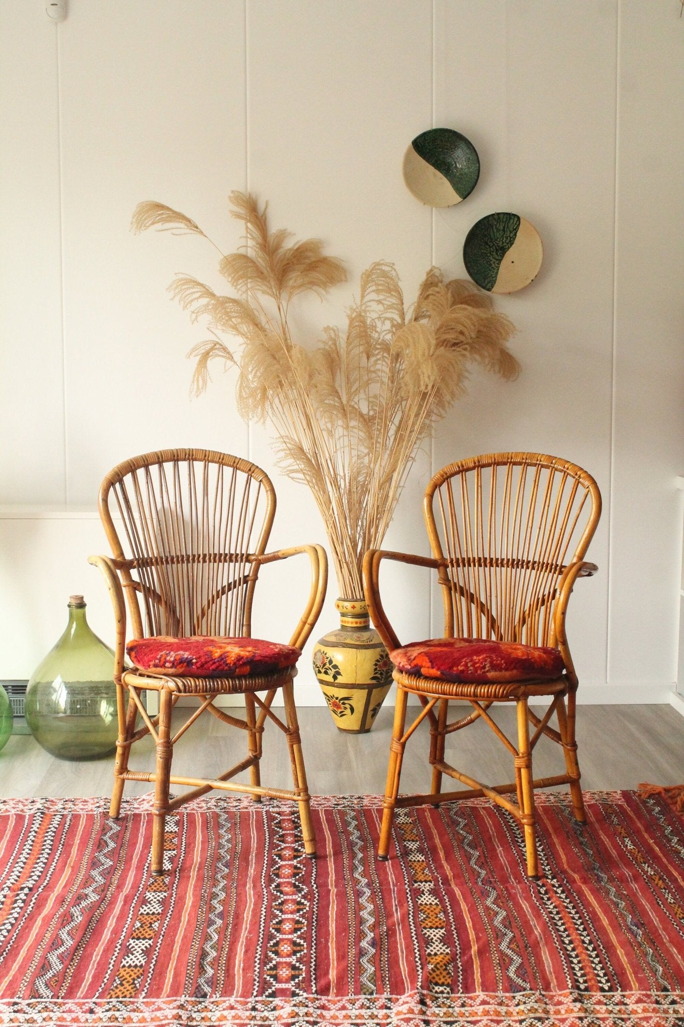 Set of 2 authentic 60's Audoux-Minet rattan chairs - Thumbnail 2