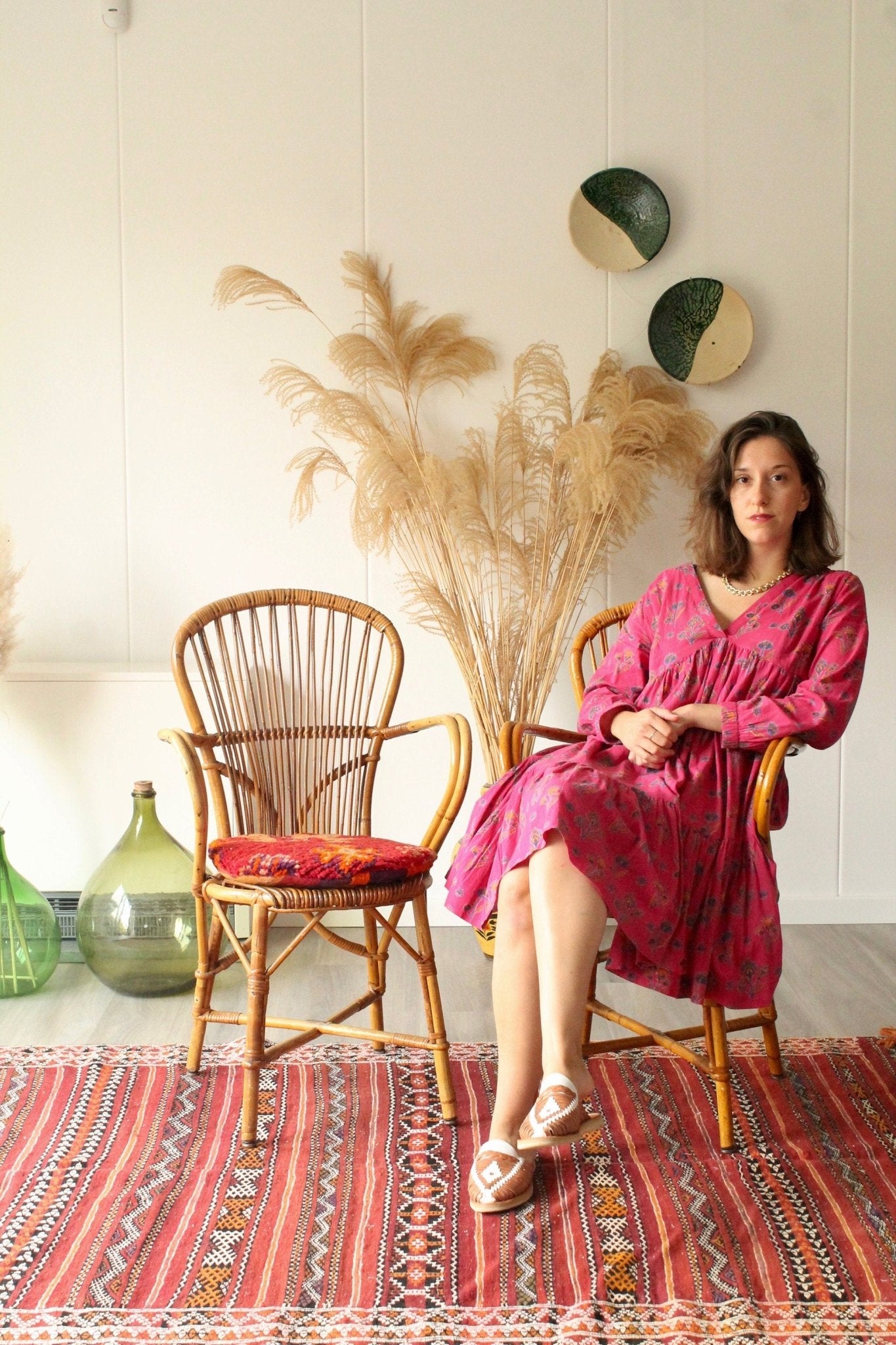 Set of 2 authentic 60's Audoux-Minet rattan chairs - Thumbnail 4