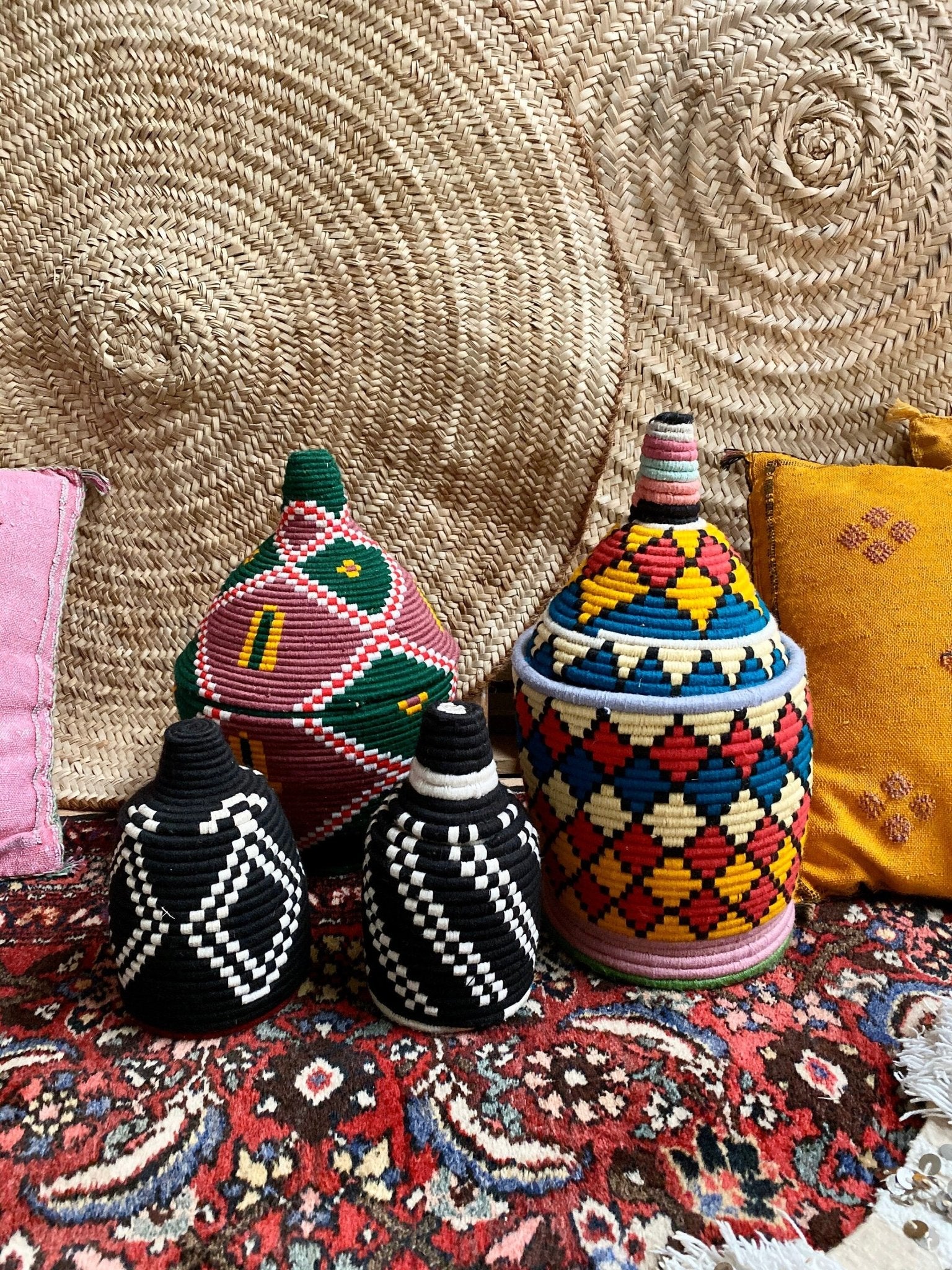 SEVILLE Black & White Moroccan Wool Basket - Tree of Colors