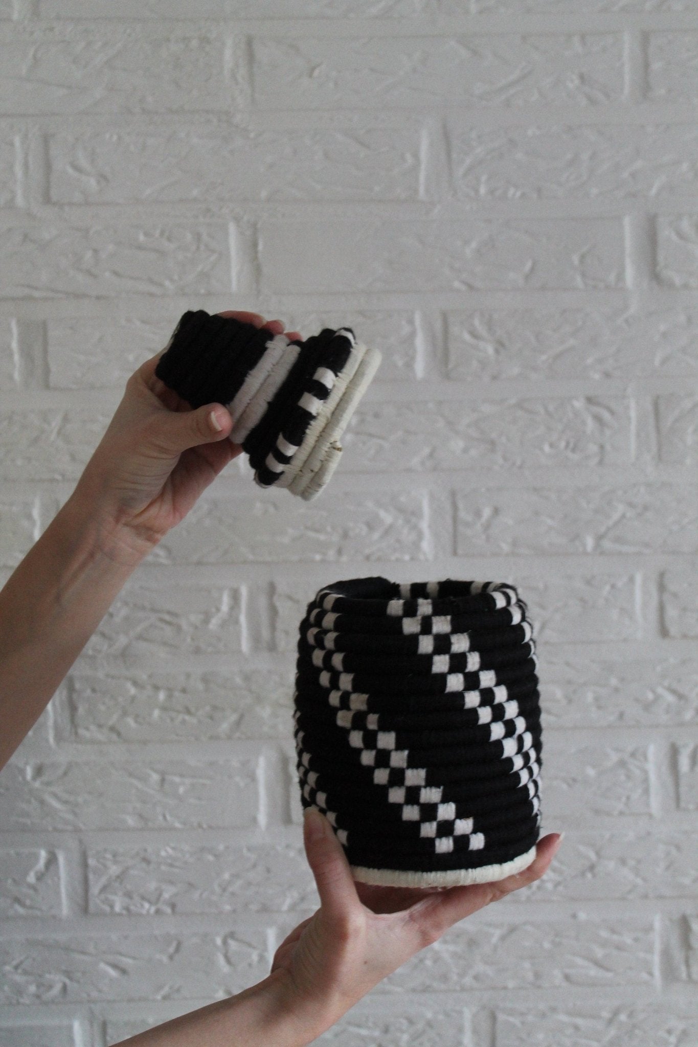 SEVILLE Black & White Moroccan Wool Basket - Tree of Colors